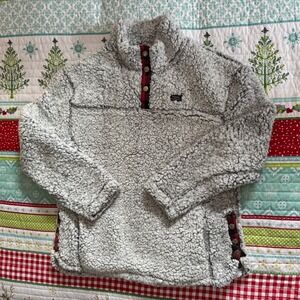 Pullover Simply Southern Gray Sherpa Pullover Women's Medium Fleece Snap Collar